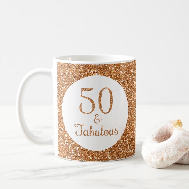 50 & Fabulous Birthday Sparkly Guld Glitter Kaffemugg (Med munk)