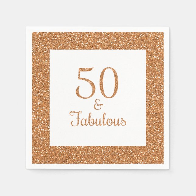 50 & Fabulous Birthday Sparkly Guld Glitter Pappersservett (Framsidan)