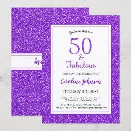 50 & Fabulous Birthday Sparkly Lila Glitter Inbjudningar