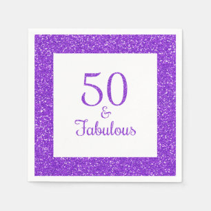 50 & Fabulous Birthday Sparkly Lila Glitter Pappersservett