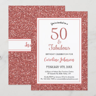 50 & Fabulous Birthday Sparkly Ro Guld Glitter Inbjudningar