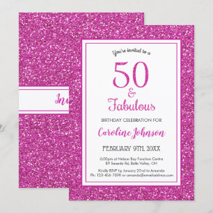 50 & Fabulous Birthday Sparkly Rosa Glitter Inbjudningar