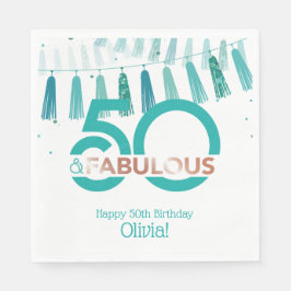 50 Fabulous Birthday Teal Ro Guld Snyggt Party Pappersservett
