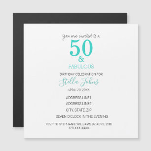 50 & Fabulous Birthday Turkos White Cute Magnetisk Inbjudningskort