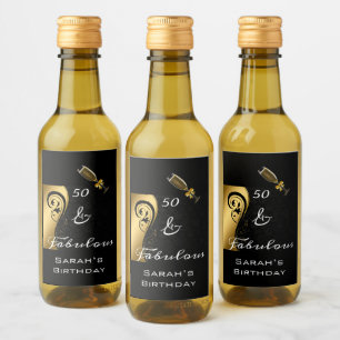 50 & Fabulous Black Guld Birthday Mini Flaska Vinetikett