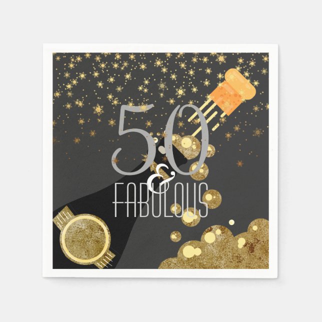 50 & Fabulous Black Guld Champagne 50:e födelsedag Pappersservett (Framsidan)