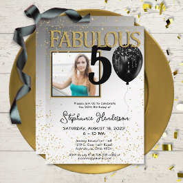 50 & Fabulous Black Guld Glam Birthday-inbjudan Inbjudningar