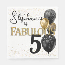 50 & Fabulous Black Guld Glam Birthday Napkin Pappersservett