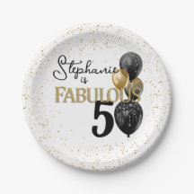 50 & Fabulous Black Guld Glam Birthday Papper Plat