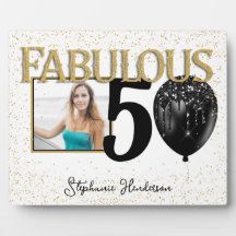 50 & Fabulous Black Guld Glam Photo Plaque