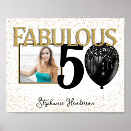 50 & Fabulous Black Guld Glam Photo Poster