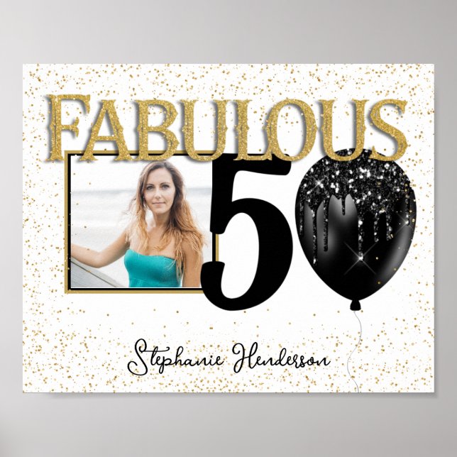 50 & Fabulous Black Guld Glam Photo Poster (Framsidan)