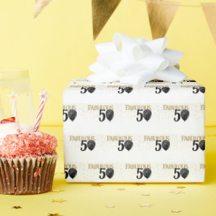 50 & Fabulous Black Guld Glam Wrapping Papper Presentpapper