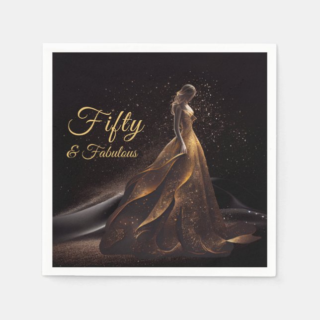 50 Fabulous Black Guld Glitter Gnistra 50 Pappersservett (Framsidan)