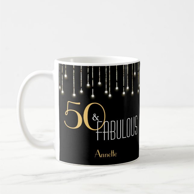 50 & Fabulous Black Guld Ljus Glamous Elegant Kaffemugg (Vänster)