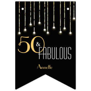 50 & Fabulous Black Guld Ljus Glamous Elegant Vimplar