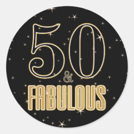 50 & Fabulous Black Guld Typography 50 Birthday Runt Klistermärke