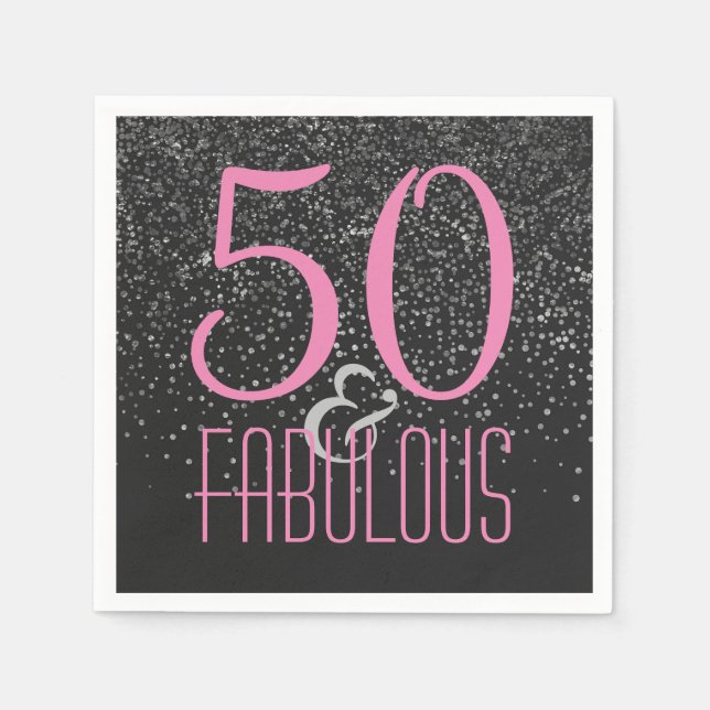 50 & Fabulous Black Rosa | Elegant 50:e födelsedag Pappersservett (Framsidan)