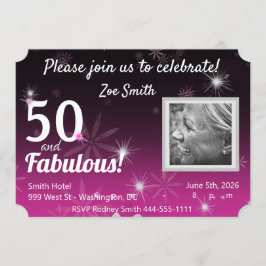 50 & Fabulous Black, rosa, vit med stjärnor och da Inbjudningar