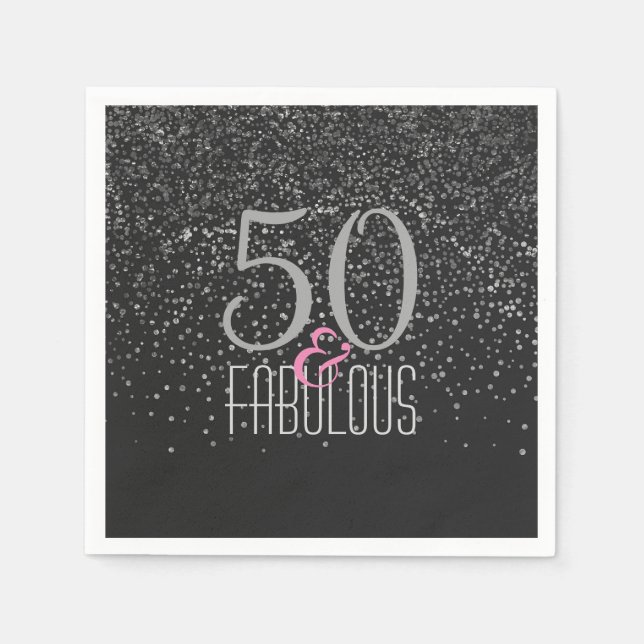 50 & Fabulous Black Silver | Elegant 50:e födelsed Pappersservett (Framsidan)
