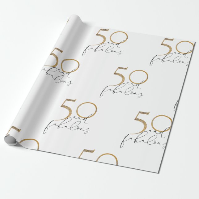 50 & Fabulous Black Whit Guld 50:e Födelsedagsfest Presentpapper (Utrullad)