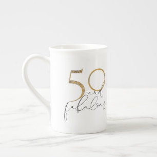 50 & Fabulous Black White & Guld 50:e födelsedagen Benporslin Mugg