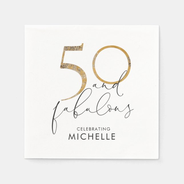 50 & Fabulous Black White Guld Personlig Pappersservett (Framsidan)