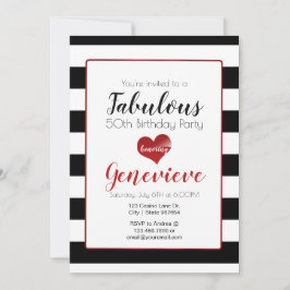 50 & Fabulous | Black & White Rand Birthday Inbjudningar