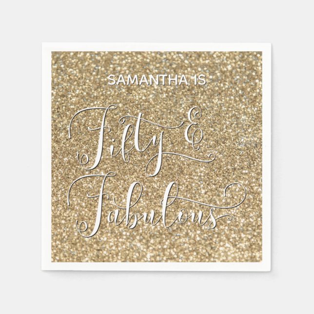 50 & Fabulous Calligraphy på Guld Glitter Pappersservett (Framsidan)