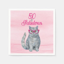 50 & Fabulous Cat, Rosa and Grått, 50:e födelsedag