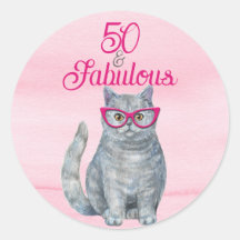 50 & Fabulous Cat, Rosa and Grått, 50:e födelsedag