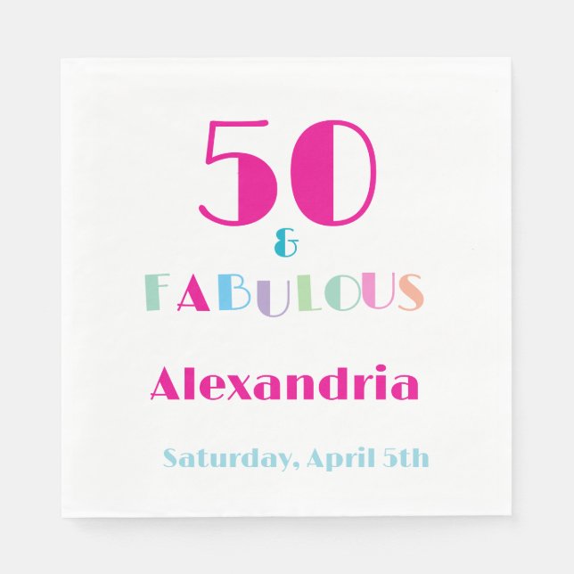 50 & Fabulous Colorful Modern Birthday Pappersservett (Framsidan)