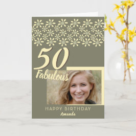 50 & Fabulous Daisy Flower Watercolor Photo Kort