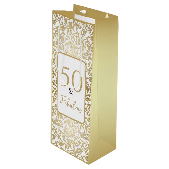 50 & Fabulous Decorative Guld Blommigt Swirl Mönst (Framsidan Vinklad)