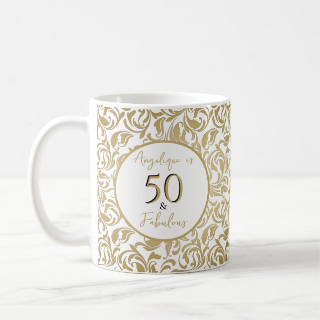 50 & Fabulous Decorative Guld Blommönster Kaffemugg (Vänster)