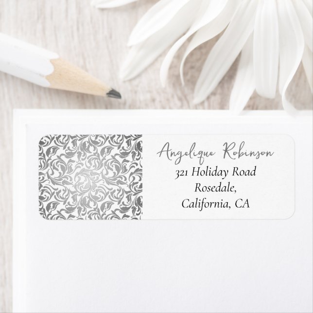 50 & Fabulous Decorative Silver Blommönster Returadress Etikett (Insitu)