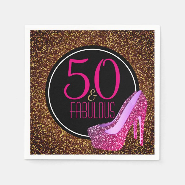 50 & Fabulous | Elegant 50:e Högklackarna på födel Pappersservett (Framsidan)