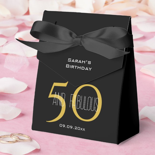 50 & Fabulous Elegant Birthday Black and Guld Presentaskar (Bröllop)