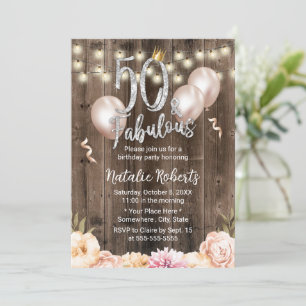 50 & Fabulous Elegant Blommigt Queen 50:e födelsed Inbjudningar