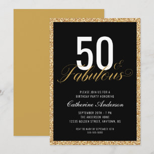 50 & Fabulous Elegant Glitter Födelsedagsfest Inbjudningar