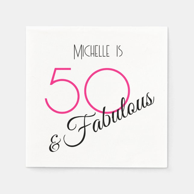 50 & Fabulous Elegant Shock rosa och Black Retro Pappersservett (Framsidan)