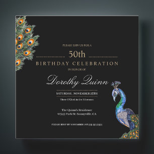 50 & Fabulous Elegant Watercolor Peacock Birthday Inbjudningar