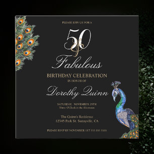 50 & Fabulous Elegant Watercolor Peacock Birthday Inbjudningar