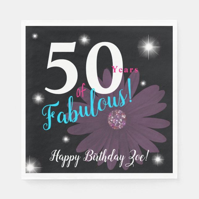 50 & Fabulous, Elegants lila daisy och stjärnor Pappersservett (Framsidan)