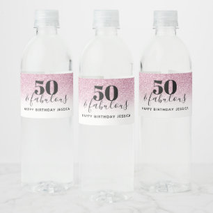 50 & Fabulous Faux Shock rosa Glitter födelsedag Vattenflaskor Etikett