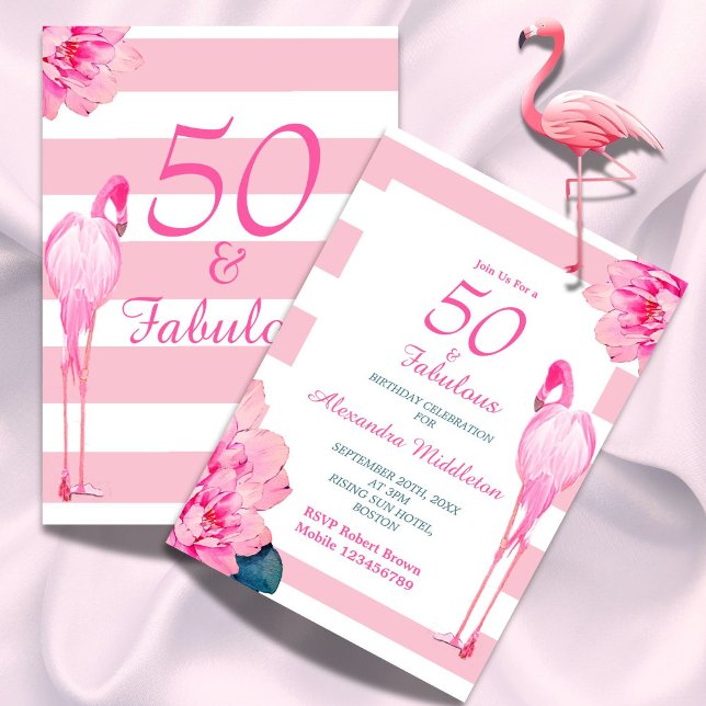 50 Fabulous Flamingo Rosa Blommigt Chic Födelsedag Inbjudningar (Skapare uppladdad)