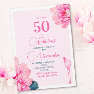 50 Fabulous Flamingo Rosa Blommigt Chic Födelsedag Inbjudningar