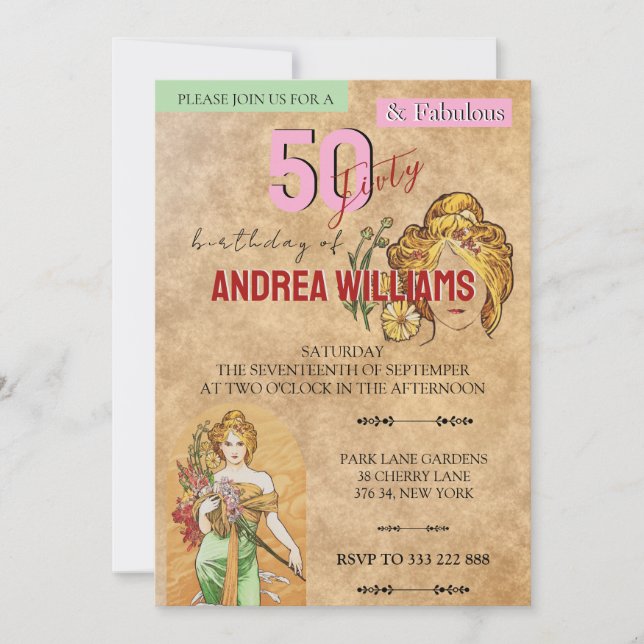50 Fabulous, Födelsedagsfest, Art, Vår Goddess Inbjudningar (Framsida)