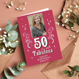50 & Fabulous Foliage Magent 50:e födelsedagsfoto Kort