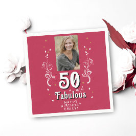 50 & Fabulous Foliage Magenta 50:e födelsedagsfoto Pappersservett